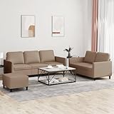 Gecheer 3-TLG. Sofagarnitur mit Kissen Cappuccino-Braun Kunstleder, Moderne Couch Polstersofa für...