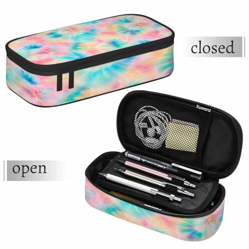 Image of Tie Dye Pencil Case Pink Blue Ring Spray Artistic Design Pencil Bag Pen Markers Pouch Holder Organizer for Boy Girl School Students