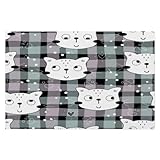 Lot de 4 napperons à carreaux noirs et blancs, résistants à la chaleur et aux taches lavables, pour table de cuisine et salle à manger en vinyle tissé (chaton)
