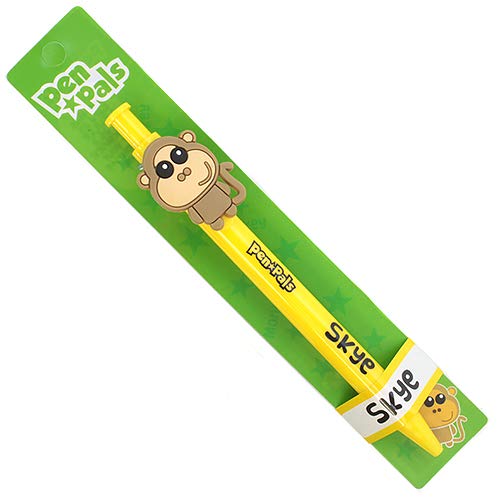 Stands Out, Supplying Outstanding Gifts Skye Girls Personalised Yellow Retractable Pen With a Fun Monkey Character With Blue Ink
