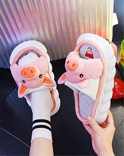 AZCHEN Women's Animal Cartoon Pig Slippers - Cute and Comfortable Linen Plush Slippers for Home4