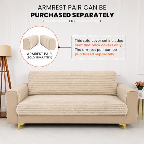 Image of Homerz Premium Rabbit Fur Sofa Cover with Anti-Skid Backing, Soft Plush Fabric Sofa Protector for Living Room Furniture (Beige, 6 (3+2+1) Seater, Seat Cover with Backrest)