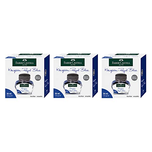 FABER-CASTELL 205033 - Tintero azul real, 3 unidades de 30 ml cada una, borrable y lavable