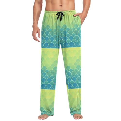 Men’s Mermaid Scale Pajama Pants with Pockets, Comfortable Lounge Sleep Bottoms#5713