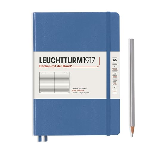 Image of LEUCHTTURM1917 - Notebook Hardcover Medium A5-251 Numbered Pages for Writing and Journaling (Denim, Ruled)