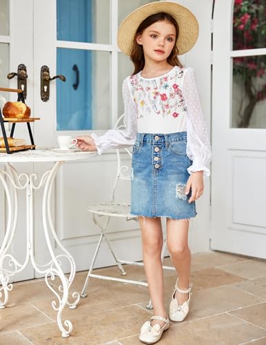 Image of Arshiner Girls Long Sleeve Shirt with Ruffle Cuffs Polka Swiss Dots Kids Girls Pullover Shirts Cute Crewneck Girls Top