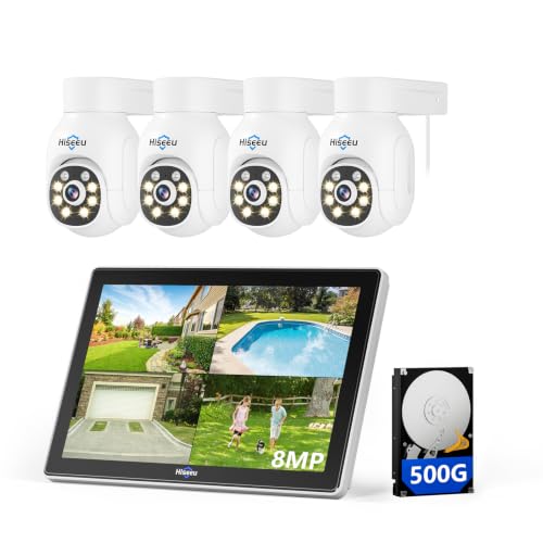 Image of Hiseeu 8MP Wireless Security Camera System Outdoor, 10 inch LCD Monitor, 4-Cam