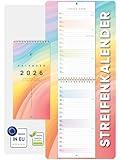 UNITURE® Kompakter Wandkalender Okt. 2025 bis Dez. 2026 schmal [12 x 50 cm] Ideal für schmale Wände in Flur und Küche I Streifenkalender 2026 lang I Kalender 2026 lang und schmal I Küchenkalender