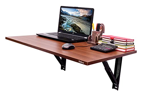 Image of Madhuran Engineered Wood Wall Mounted Study Office Laptops Foldeable Table Desk (Finish Teak) / uses Home Dining Kitchen Living Room Organizer Storage Foldable Shelf