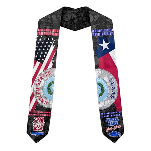 MonkeyVan Customize Texas Graduation Stole Texas Graduation Sash 2025 Texas Sash for Graduation Usa and Texas Flag for Graduation Tx14