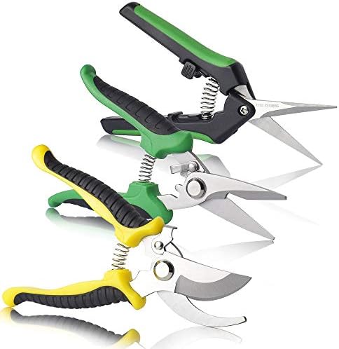 BohoFarm Gardening Shears Garden Cutter Pruner Clippers Stainless Steel Bypass Pruning Kit Hydroponic Set of 3