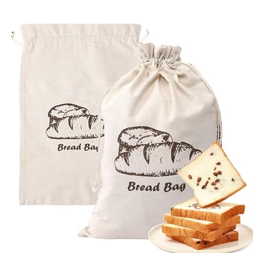 Alwodici 2 Pcs Linen Bread Bag 13.7x17.7in Reusable Bread Storage Bags Large Drawstring Food Storage Bag for Storing Bread, Vegetables, Cookies, and Other Food
