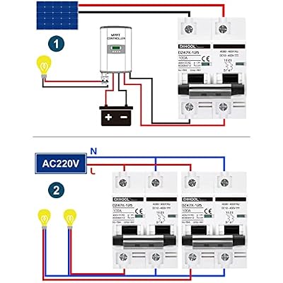 DIHOOL Solar Disconnect Switch, 100 Amp 2 Pole, DIN Rail Mount, Non Polarized, 12V 24V 48V 400V, AC/DC Circuit Breaker, RV Battery Isolator, PV Array MCB, Thermal Magnetic Trip