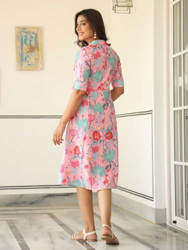 Greciilooks Rayon Fit And Flare Below The Knee One Piece Maxi Bodycon Dresses Midi Dress For Women (Gl-Wd1216_Pink