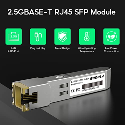 Image of Sodola 2.5GBase-T RJ45 SFP+ Module, 2.5G SFP to RJ45 SFP Copper Transceiver, Compatible with Ubiquiti UniFi, TP-Link, Mikrotik and Other Open Switches, Plug and Play