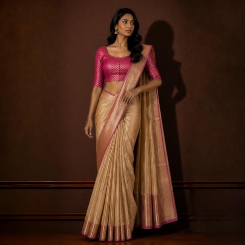 Image of Studio Shringaar Women's Zari Brocade Stitched Elbow Length Sleeves Saree Blouse