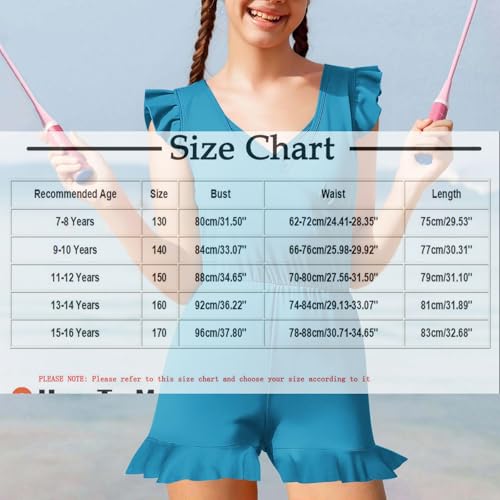 Girls Swim Romper Ruched One Piece Full Coverage Bathing Suits Cute Ruffle Trim Swimsuit3