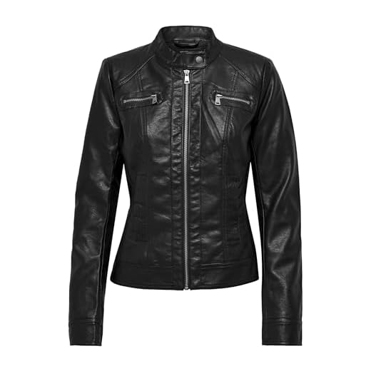 ONLY Damen Biker Kunstleder Jacke Langarm Shacket Übergangs Blazer PU Coated Shirt ONLBANDIT, Farben:Schwarz, Größe:40