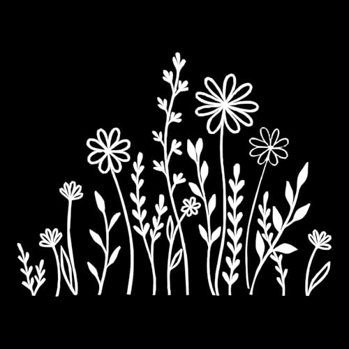 Wildflowers Car Decals, White Nature Car Window Decals Waterproof Self Adhesive Cars Decal Stickers for Outside of Cars (5.1x6.69in/13x17cm)