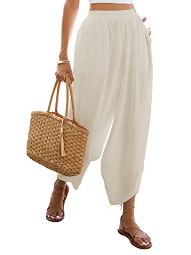 Famulily Women Harem Pants Elastic Waistband Solid Tulip Hem Loos...