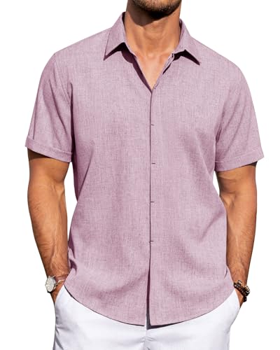 J.VER Men's Linen Short Sleeve Shirts Cotton Casual Button Down Shirt for Men Beach Summer Vacation Yoga Tops Dark Purple 3X-Large
