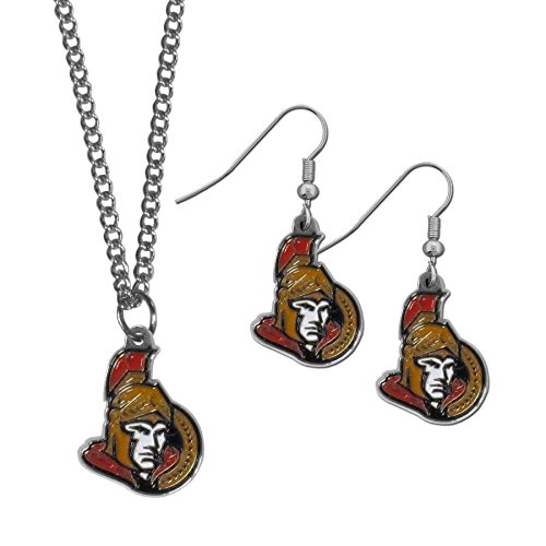 NHL Siskiyou Sports Womens Ottawa Senators Dangle Earrings and Chain Necklace Set One Size Team Color