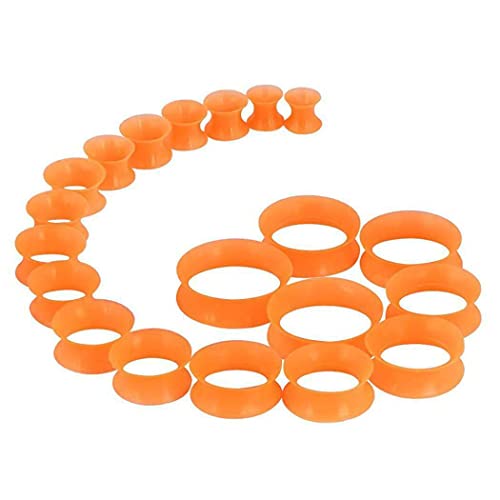 1 par (2 peças) TÚNEIS DE PELE DE SILICONE LARANJA Double Flare Gauges Super Ultra Thin Soft Flexíve