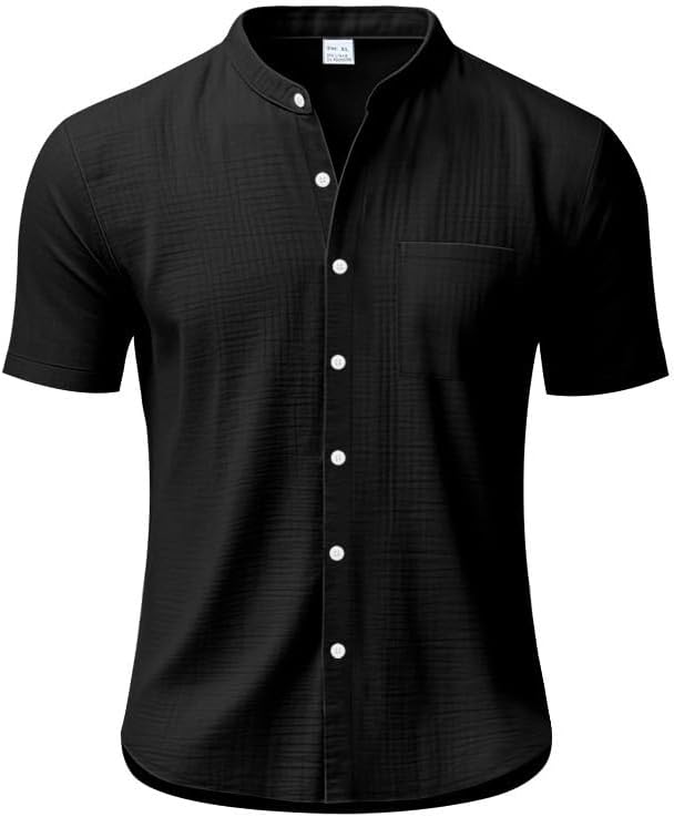 Men's Cotton-Linen Shirt - Short Sleeve Button Down Breathable Business Casual Shirt with Pocket for Vacations - Image 3