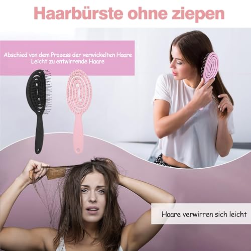 2 Stück Detangler Bürste,Bio Haarbürste ohne Ziepen für Damen, Herren & Kinder,Entwirrbürste Lange Haare mit Flexibler Spiralfeder,Kopfhaut Massagebürste
