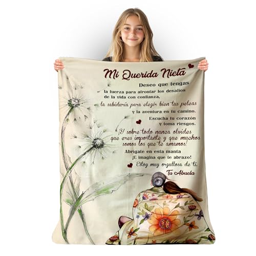 Zinello Design Manta para mi Nieta Mi Querida Nieta – Regalo de Abuela o Abuelo a Nieta – Manta Suave con Mensaje para cumpleaños y Navidad (Nieta - Tu Abuela, 130 x 150 cm)