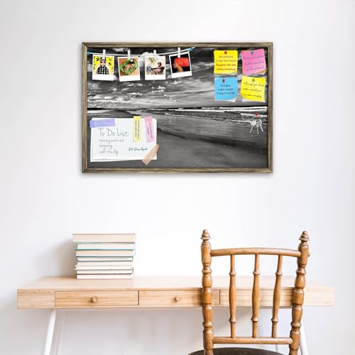 Image of ArtzFolio Sea, Air, & Land Monochrome Contrast | Bulletin Board Notice Pin Board | Vision Soft Board Combo with Thumb Push Pins & Sticky Notes | Antique Golden Frame | 36 x 24 inch (91 x 61 cms)