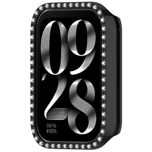 Funda para Xiaomi Band 10 Pro anticaídas en policarbonato negro con diamantes elegantes