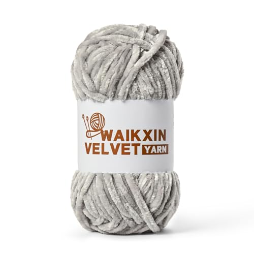 Image of Chunky Chenille Yarn for Crocheting, Baby Yarn for Crocheting Soft, Plush Velvet Yarns, 100g (87.4 yds) Fluffy Yarn for Crochet Amigurumi (Grayish)
