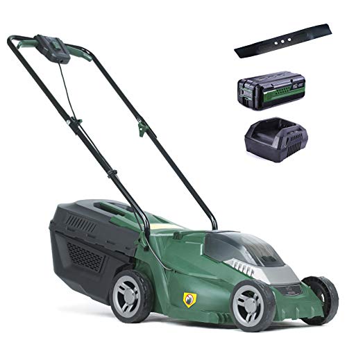 MD Akku-Rasenmäher Mulchen und Mähen inkl. Akku (40V, 2,5 Ah SAMSUNG Li-Ion) Ladegerät und Ersatz-Messer, 33 cm Schnittbreite, 20-60 mm