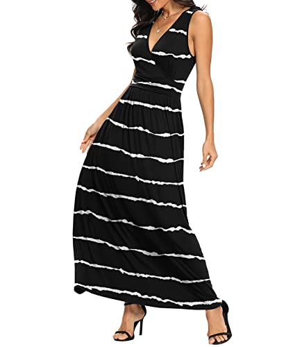 Image of LILBETTER Women Sleeveless Deep V Neck Loose Plain Long Maxi Casual Dress