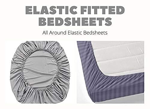 Image of KAWI Elastic Fitted BEDSHEET Single Bed 6X4 FEET(72X48X6 inch) Super Soft 250 TC Cotton Blend Superfine Fabric with 1large Size Pillow Cover, Pastel Green -Geometrical Print