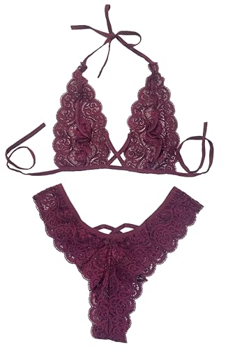 Image of Xs and Os Women Cross Style Lace Bra Panty Lingerie Set