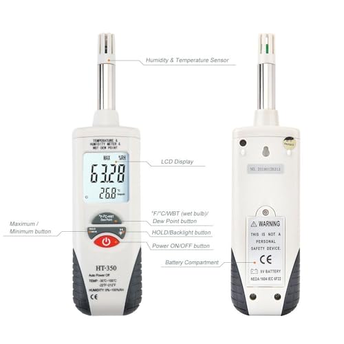 Image of LABART Digital Hygro-Thermometer hygrometer Psychrometer | Humidity, Temperature & Dew Point Meter (0-100% RH, -30C~100C) | Lab Grade with Certificate
