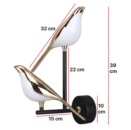 Image of Groeien 12W | 3 Color Modern LED Double Golden Bird Wall Sconce Gold Wall Light for Bedroom Living Room Corridor Lighting Fixtures Wall Mount(Warm+Natural+Coolwhite)(Double Golden Bird, 1, Count)