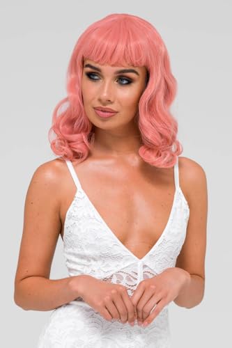 Perruque rose pin-up avec ondulations aux doigts et frange courte vintage Stevie