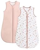 WYTbaby Baby Schlafsack 1,5 Tog 2er Pack, 100% Baumwolle Warmer Ganzjahres Babyschlafsack Rosa Blumen 0–6 Monate