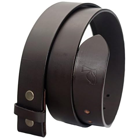 QHA Mens Snap on Belt Full Grain Leather Belts for Jeans Men Strap no Buckle Q52038 Brown 28"-32" Cover