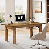 TRIBEWOOD Solid Wood Executive Desk, 63-Inch Computer Desk with Sturdy Wooden Legs, Farmhouse Workstations Writing Table Conference Table Business Furniture for Home Office