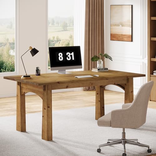 TRIBEWOOD Solid Wood Executive Desk, 63-Inch Computer Desk with Sturdy