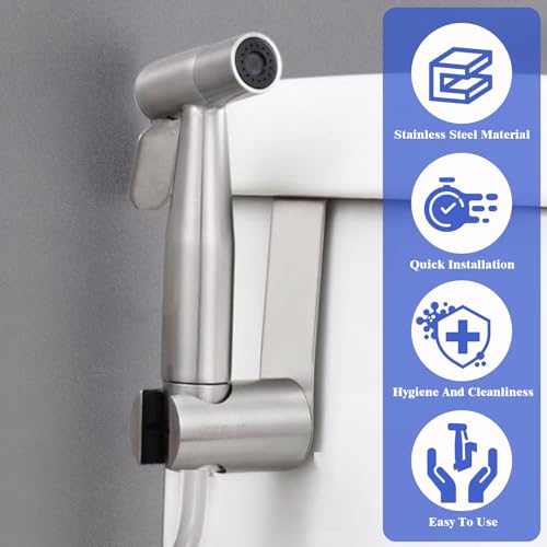Venprodium Bidet Handbrause Set, Bidet Edelstahl Handbrause, Waschbeckenbrause mit 3M Schlauch und Halterung, Toilettensprühgerät für Haustierbad, Körperpflege, WC&Windel Reinigung, Silber