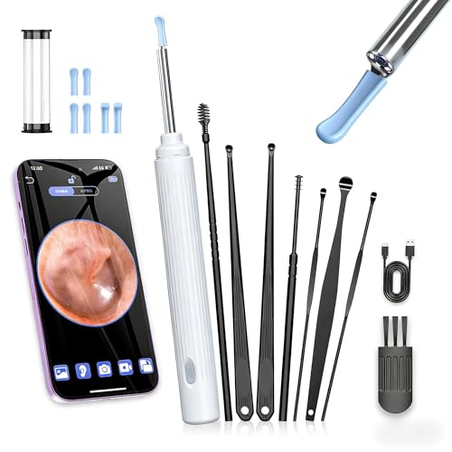 耳かき カメラ付き 耳掃除カメラ イヤースコープ 耳掻き 3.6mm極細レンズ 耳かきスマホ みみかき 照明付き ライト スコープ Type-C充電 usb 子供 充電 防水 WIFI接続 iOS/Android/iPad多機種対応 取り付け簡単 耳垢クリーニング プレゼント ギフト 左右反転機能 ワイヤレス付き スマホ耳かき 無線 録画 写真 (ホワイト)