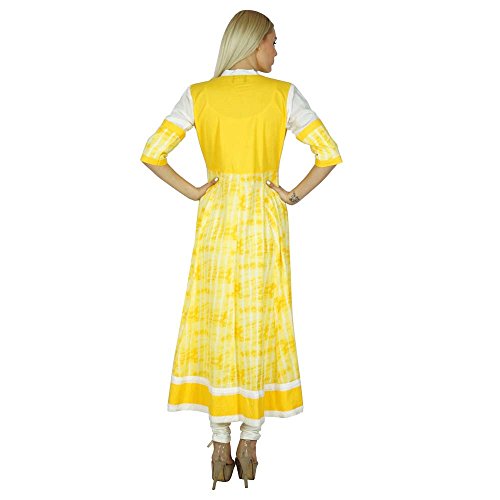 Bimba Women Yellow Kurta Anarkali Kurti Cotton Blouse Indian Ethnic Dress #TOP4