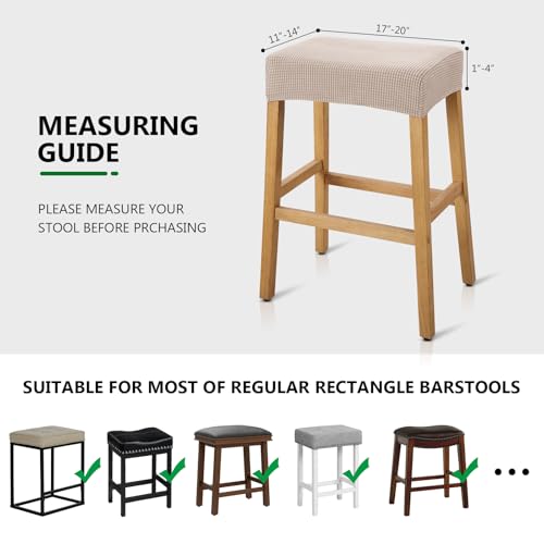 Image of YISUN Stool Covers Rectangle - 2 Pack Stretch Waterproof Saddle Seat Cover Counter Bar Stools Bar Chairs Covers Kitchen Island Chairs Cushion Protector (2, Khaki)