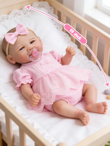 Image of EKOKIZ Realistic Reborn Baby Doll, 20-Inch Lifelike Weighted Newborn Girl, Soft Cloth Body & Poseable Limbs, Toy Gift Companion for Kids Age 3+