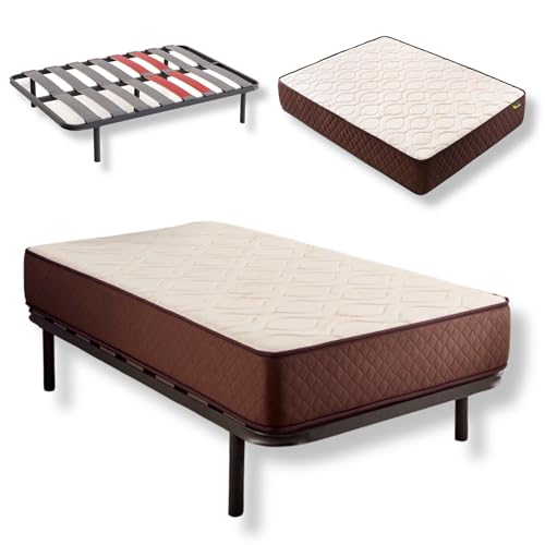 DESCANSIN - Pack Colchón Firmeza Muy Alta para Dolores de Espalda + Somier con Patas para Somier 25cm |Colchón Antiácaros y Anti Alérgico + Somier para Cama Individual o Camas Matrimoniales (70x190)